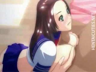 Splendid anime prostitute gives BJ and titjob