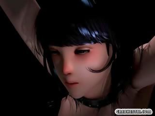 Chained 3D animated babe fingering pussy