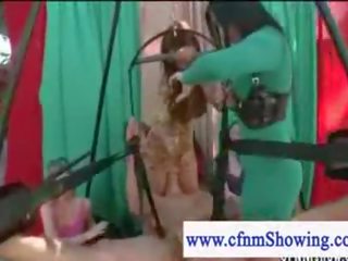 Cfnm girls jerking off boy in a swing while he eats puss